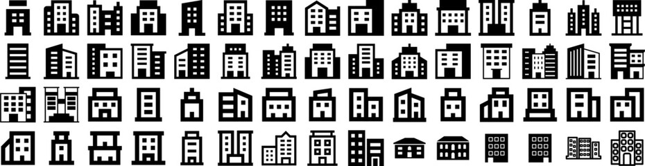 Set Of Apartments Icons Isolated Silhouette Solid Icon With Estate, Architecture, Home, Modern, House, Apartment, Residential Infographic Simple Vector Illustration Logo