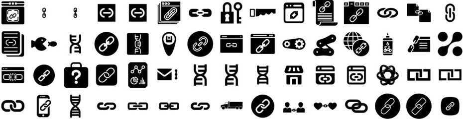 Set Of Chain Icons Isolated Silhouette Solid Icon With Technology, Distribution, Chain, Transportation, Supply Chain, Industry, Business Infographic Simple Vector Illustration Logo