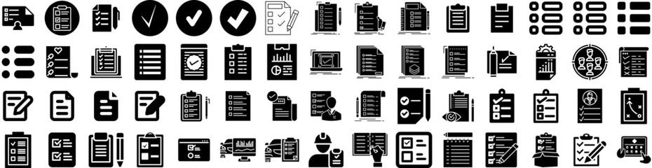 Set Of Checklist Icons Isolated Silhouette Solid Icon With Checklist, Business, List, Mark, Tick, Check, Icon Infographic Simple Vector Illustration Logo