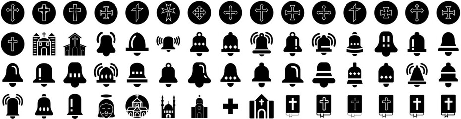Set Of Church Icons Isolated Silhouette Solid Icon With Cross, Church, Christian, Religion, Faith, Religious, Christianity Infographic Simple Vector Illustration Logo