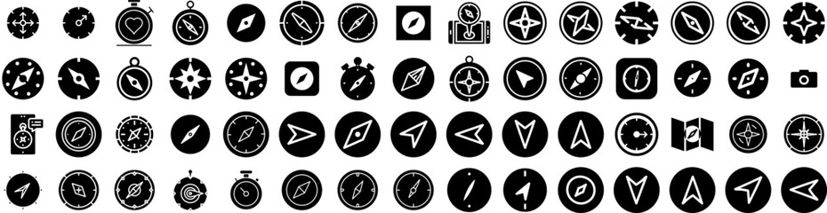 Set Of Compass Icons Isolated Silhouette Solid Icon With Map, Compass, Navigation, Direction, Design, Travel, North Infographic Simple Vector Illustration Logo