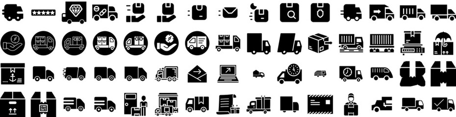 Set Of Delivery Icons Isolated Silhouette Solid Icon With Transport, Fast, Courier, Service, Order, Delivery, Shipping Infographic Simple Vector Illustration Logo