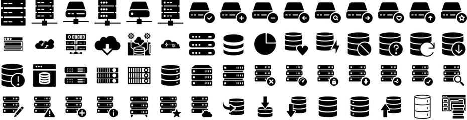 Set Of Database Icons Isolated Silhouette Solid Icon With Computer, Database, Internet, Technology, Storage, Business, Information Infographic Simple Vector Illustration Logo