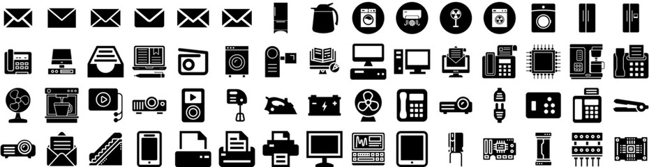 Set Of Electronic Icons Isolated Silhouette Solid Icon With Technology, Device, Digital, Appliance, Computer, Equipment, Electronic Infographic Simple Vector Illustration Logo