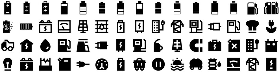 Set Of Energy Icons Isolated Silhouette Solid Icon With Environment, Electric, Renewable, Ecology, Electricity, Power, Energy Infographic Simple Vector Illustration Logo