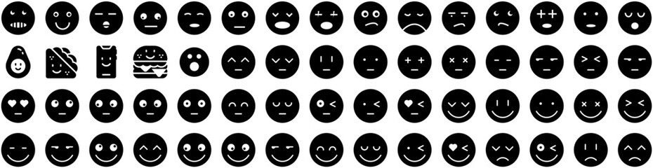 Set Of Emotion Icons Isolated Silhouette Solid Icon With Face, Sad, Expression, Happy, Fun, Emotion, Smile Infographic Simple Vector Illustration Logo