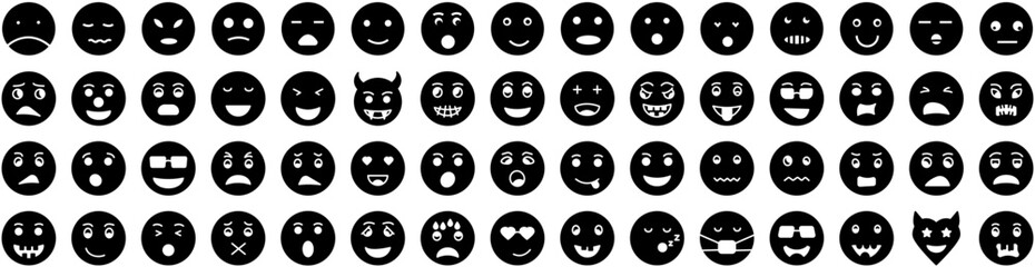 Set Of Emoji Icons Isolated Silhouette Solid Icon With Isolated, Emoticon, Sign, Symbol, Icon, Vector, Face Infographic Simple Vector Illustration Logo