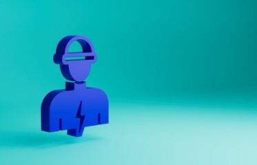 Blue Electrician technician engineer icon isolated on blue background. Minimalism concept. 3D render illustration
