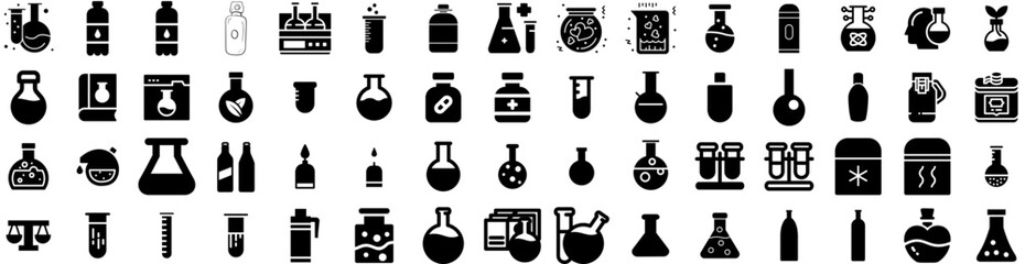 Set Of Flask Icons Isolated Silhouette Solid Icon With Medical, Equipment, Laboratory, Chemistry, Flask, Test, Science Infographic Simple Vector Illustration Logo