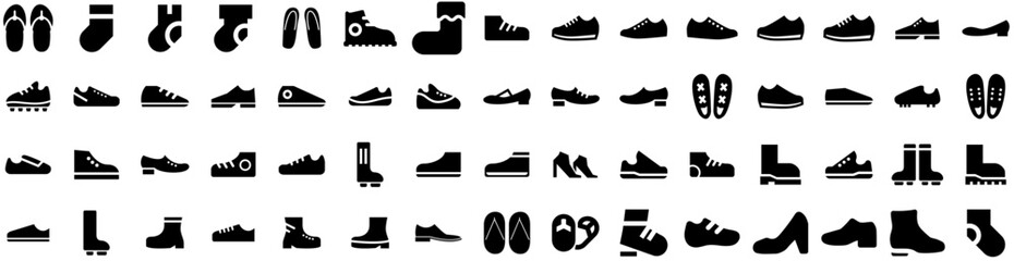 Set Of Footwear Icons Isolated Silhouette Solid Icon With Casual, Design, Foot, Fashion, Shoe, Shoes, Footwear Infographic Simple Vector Illustration Logo