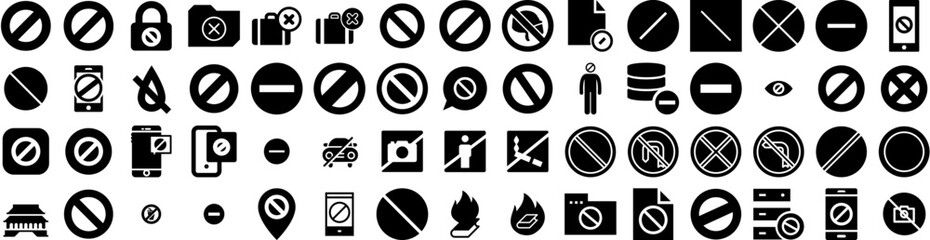 Set Of Forbidden Icons Isolated Silhouette Solid Icon With Icon, Ban, Forbidden, Sign, Symbol, Red, Stop Infographic Simple Vector Illustration Logo