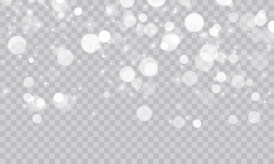 Shimmering Dust. Bokeh Lights. Festive Designs.White png dust light. Bokeh light lights effect background. Christmas background of shining dust. Christmas glowing light confetti and spark overlay