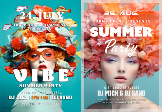 Two Summer Party Flyers. Ai Generative