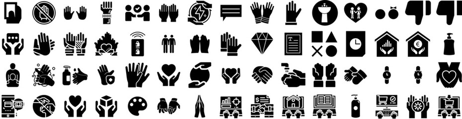 Set Of Hands Icons Isolated Silhouette Solid Icon With Woman, Business, Touch, Isolated, White, Hold, Hand Infographic Simple Vector Illustration Logo