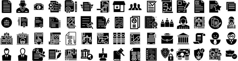 Set Of Legal Icons Isolated Silhouette Solid Icon With Business, Justice, Law, Attorney, Lawyer, Judge, Legal Infographic Simple Vector Illustration Logo