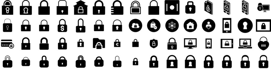 Set Of Locked Icons Isolated Silhouette Solid Icon With Padlock, Safe, Privacy, Protection, Vector, Icon, Lock Infographic Simple Vector Illustration Logo