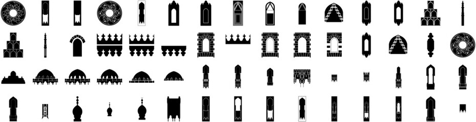 Set Of Mosque Icons Isolated Silhouette Solid Icon With Religious, Muslim, Religion, Arabian, Culture, Mosque, Ramadan Infographic Simple Vector Illustration Logo © Anthony