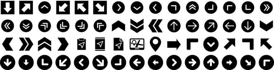 Set Of Navigate Icons Isolated Silhouette Solid Icon With Technology, Map, Navigation, Travel, Road, Compass, Gps Infographic Simple Vector Illustration Logo