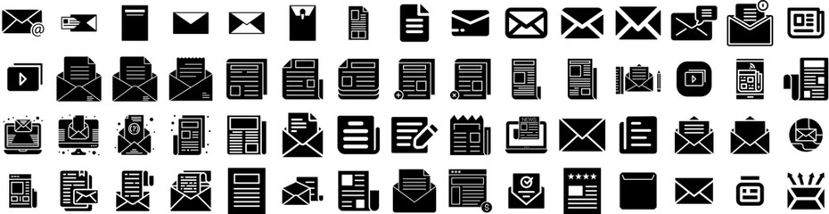 Set Of Newsletter Icons Isolated Silhouette Solid Icon With Communication, Business, Email, Marketing, Mail, Newsletter, Message Infographic Simple Vector Illustration Logo