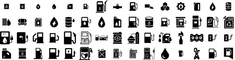 Set Of Petrol Icons Isolated Silhouette Solid Icon With Petrol, Fuel, Energy, Oil, Gas, Gasoline, Station Infographic Simple Vector Illustration Logo