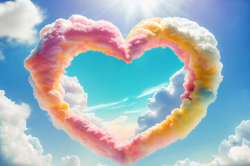 Beautiful colorful clouds in heart shape for valentine day background. generative ai. - 606351415