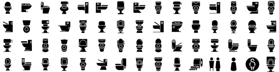 Set Of Restroom Icons Isolated Silhouette Solid Icon With Public, Wc, Toilet, Restroom, Room, Bathroom, Male Infographic Simple Vector Illustration Logo