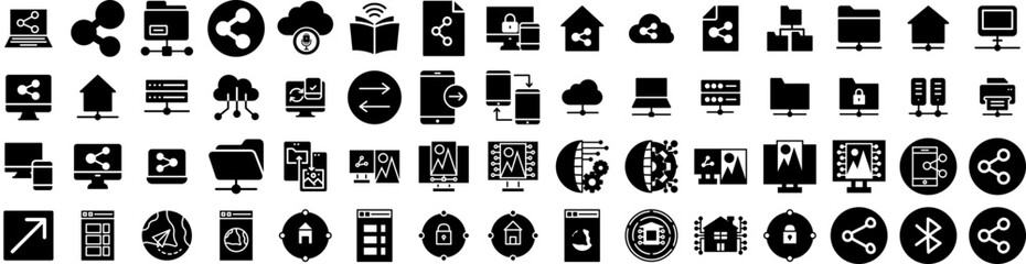 Set Of Sharing Icons Isolated Silhouette Solid Icon With Internet, Media, Share, Icon, Web, Symbol, Social Infographic Simple Vector Illustration Logo