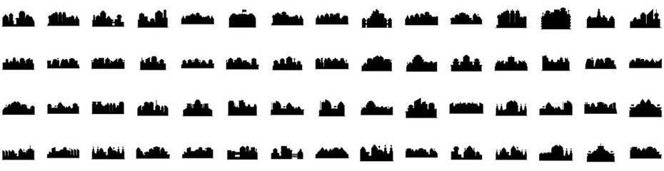 Set Of Skyline Icons Isolated Silhouette Solid Icon With Architecture, Skyline, City, Urban, Skyscraper, Cityscape, Building Infographic Simple Vector Illustration Logo