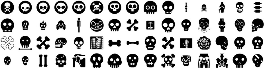 Set Of Skeleton Icons Isolated Silhouette Solid Icon With Skull, Illustration, Skeleton, Human, Vector, Death, Halloween Infographic Simple Vector Illustration Logo