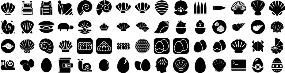 Set Of Shell Icons Isolated Silhouette Solid Icon With Marine, Beach, Summer, Shell, Seashell, Ocean, Sea Infographic Simple Vector Illustration Logo