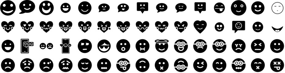 Set Of Smiley Icons Isolated Silhouette Solid Icon With Happy, Symbol, Icon, Vector, Face, Smile, Smiley Infographic Simple Vector Illustration Logo