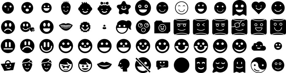 Set Of Smile Icons Isolated Silhouette Solid Icon With Young, Smile, Happy, Face, Woman, Isolated, Cheerful Infographic Simple Vector Illustration Logo