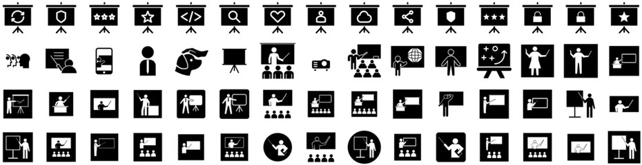 Set Of Teaching Icons Isolated Silhouette Solid Icon With Class, Teaching, Lesson, Teacher, Student, School, Education Infographic Simple Vector Illustration Logo