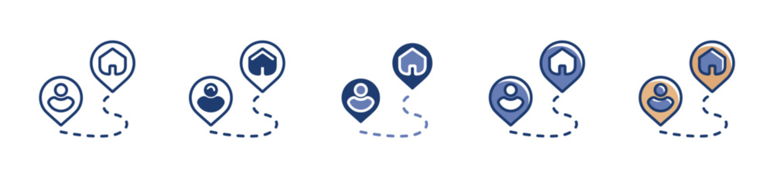 two map points and guide path from use location to home icon vector route navigation scheme symbol line illustration 