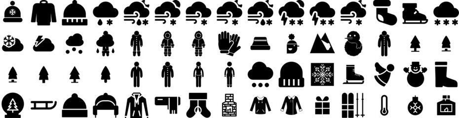 Set Of Winter Icons Isolated Silhouette Solid Icon With Season, Design, Background, Blue, Nature, Snow, Winter Infographic Simple Vector Illustration Logo