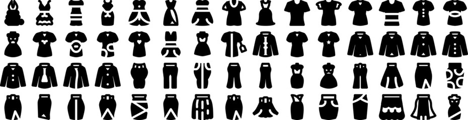 Set Of Clothes Icons Isolated Silhouette Solid Icon With Fashion, Fabric, Clothes, Cloth, Style, Clothing, Background Infographic Simple Vector Illustration Logo
