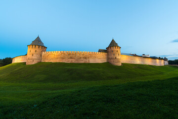 The medieval walls of the Kremlin of Novgorod, Russia