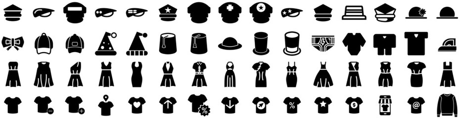 Set Of Clothing Icons Isolated Silhouette Solid Icon With Fabric, Background, Style, Fashion, Clothing, Cloth, Clothes Infographic Simple Vector Illustration Logo
