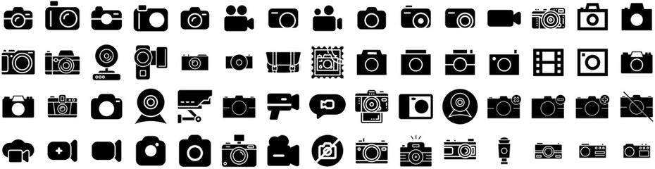 Set Of Camera Icons Isolated Silhouette Solid Icon With Lens, Illustration, Photography, Camera, Equipment, Photo, Digital Infographic Simple Vector Illustration Logo