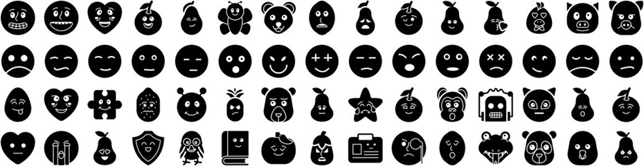 Set Of Emotion Icons Isolated Silhouette Solid Icon With Face, Sad, Happy, Expression, Emotion, Smile, Fun Infographic Simple Vector Illustration Logo