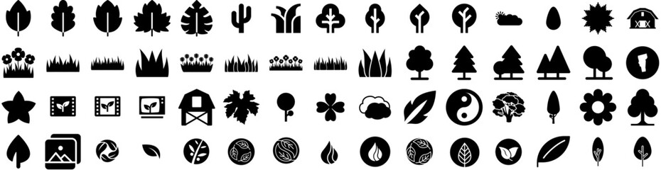 Set Of Nature Icons Isolated Silhouette Solid Icon With Outdoor, Beautiful, Natural, Nature, Green, Summer, Background Infographic Simple Vector Illustration Logo