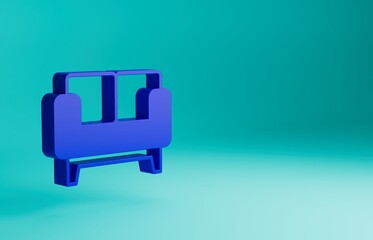 Blue Sofa icon isolated on blue background. Minimalism concept. 3D render illustration