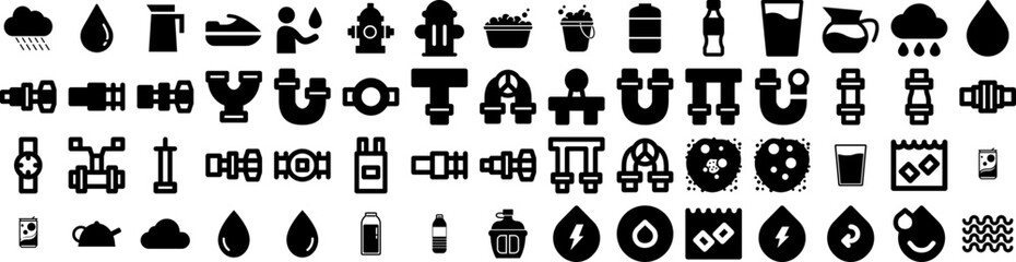 Set Of Water Icons Isolated Silhouette Solid Icon With Liquid, Background, Water, Clean, Transparent, Blue, Nature Infographic Simple Vector Illustration Logo