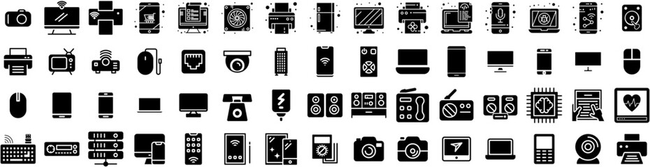 Set Of Device Icons Isolated Silhouette Solid Icon With Tablet, Phone, Digital, Technology, Screen, Computer, Mobile Infographic Simple Vector Illustration Logo