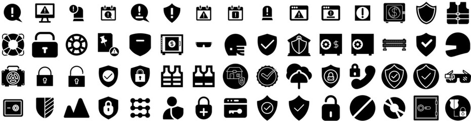 Set Of Safety Icons Isolated Silhouette Solid Icon With Safety, Health, Industry, Security, Protection, Work, Safe Infographic Simple Vector Illustration Logo