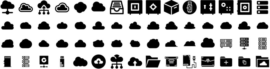 Set Of Storage Icons Isolated Silhouette Solid Icon With Container, Business, Unit, Storage, Technology, System, Industrial Infographic Simple Vector Illustration Logo