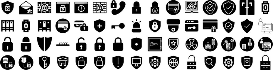 Set Of Security Icons Isolated Silhouette Solid Icon With Security, Protection, Computer, Internet, Safety, Technology, Secure Infographic Simple Vector Illustration Logo