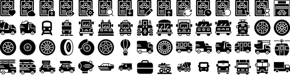 Set Of Transport Icons Isolated Silhouette Solid Icon With Ship, Traffic, Transportation, Transport, Plane, Truck, Cargo Infographic Simple Vector Illustration Logo