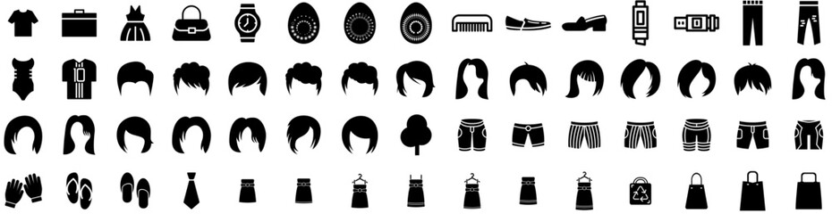 Set Of Fashion Icons Isolated Silhouette Solid Icon With Style, Fashionable, Beautiful, Woman, Fashion, Trendy, Model Infographic Simple Vector Illustration Logo