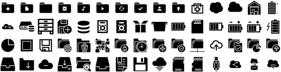 Set Of Storage Icons Isolated Silhouette Solid Icon With Container, Unit, System, Storage, Technology, Business, Industrial Infographic Simple Vector Illustration Logo